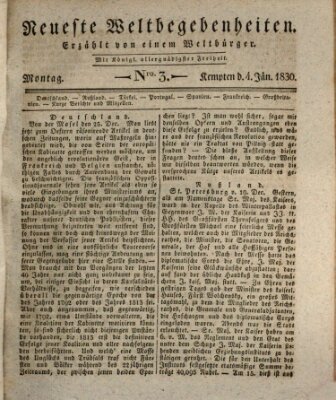 Neueste Weltbegebenheiten (Kemptner Zeitung) Montag 4. Januar 1830