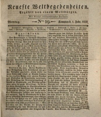 Neueste Weltbegebenheiten (Kemptner Zeitung) Montag 1. Februar 1830