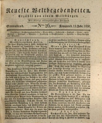 Neueste Weltbegebenheiten (Kemptner Zeitung) Samstag 13. Februar 1830