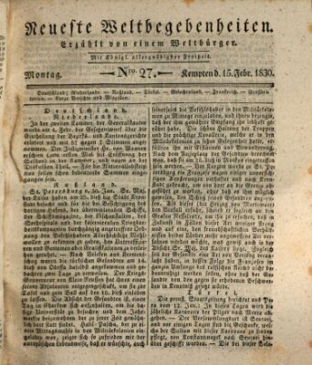 Neueste Weltbegebenheiten (Kemptner Zeitung) Montag 15. Februar 1830