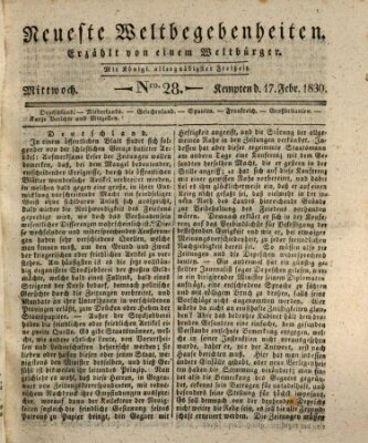 Neueste Weltbegebenheiten (Kemptner Zeitung) Mittwoch 17. Februar 1830