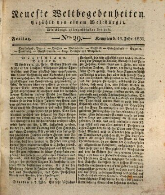 Neueste Weltbegebenheiten (Kemptner Zeitung) Freitag 19. Februar 1830