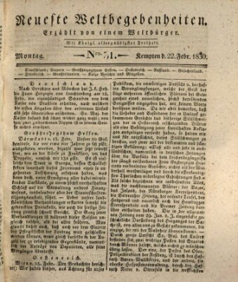 Neueste Weltbegebenheiten (Kemptner Zeitung) Montag 22. Februar 1830