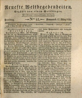 Neueste Weltbegebenheiten (Kemptner Zeitung) Freitag 12. März 1830