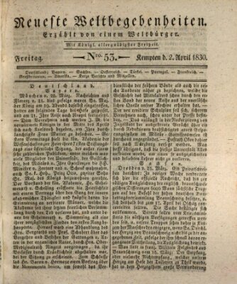 Neueste Weltbegebenheiten (Kemptner Zeitung) Freitag 2. April 1830