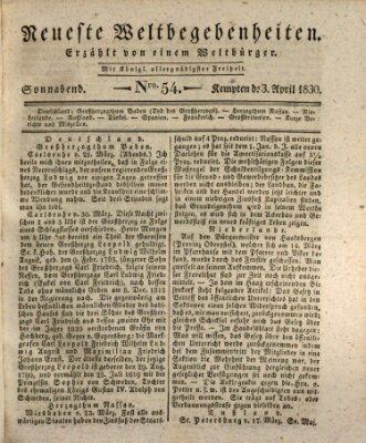 Neueste Weltbegebenheiten (Kemptner Zeitung) Samstag 3. April 1830