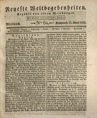 Neueste Weltbegebenheiten (Kemptner Zeitung) Mittwoch 21. April 1830