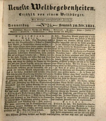 Neueste Weltbegebenheiten (Kemptner Zeitung) Donnerstag 10. Februar 1831