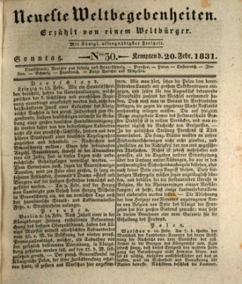 Neueste Weltbegebenheiten (Kemptner Zeitung) Sonntag 20. Februar 1831