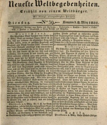 Neueste Weltbegebenheiten (Kemptner Zeitung) Dienstag 8. März 1831