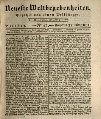 Neueste Weltbegebenheiten (Kemptner Zeitung) Dienstag 22. März 1831