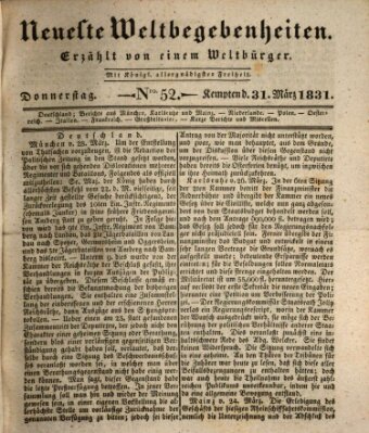 Neueste Weltbegebenheiten (Kemptner Zeitung) Donnerstag 31. März 1831