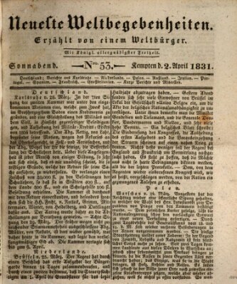 Neueste Weltbegebenheiten (Kemptner Zeitung) Samstag 2. April 1831