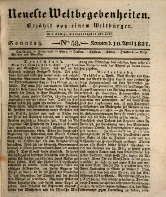 Neueste Weltbegebenheiten (Kemptner Zeitung) Sonntag 10. April 1831