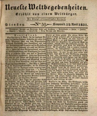 Neueste Weltbegebenheiten (Kemptner Zeitung) Dienstag 12. April 1831