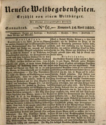 Neueste Weltbegebenheiten (Kemptner Zeitung) Samstag 16. April 1831