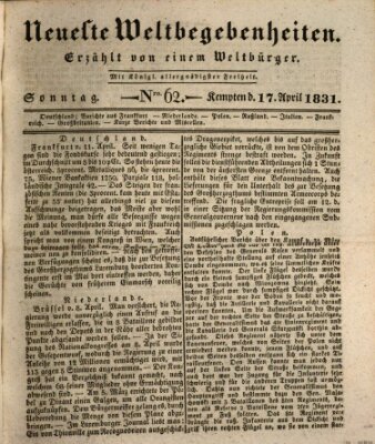 Neueste Weltbegebenheiten (Kemptner Zeitung) Sonntag 17. April 1831