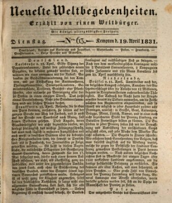 Neueste Weltbegebenheiten (Kemptner Zeitung) Dienstag 19. April 1831