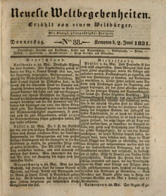 Neueste Weltbegebenheiten (Kemptner Zeitung) Donnerstag 2. Juni 1831