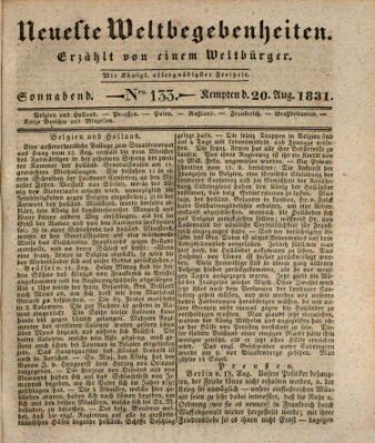 Neueste Weltbegebenheiten (Kemptner Zeitung) Samstag 20. August 1831