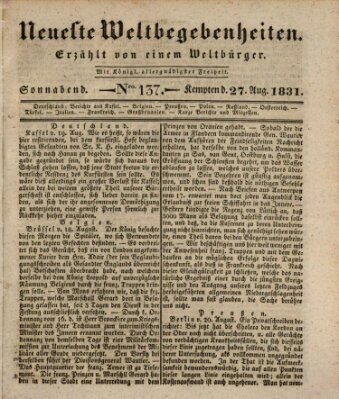 Neueste Weltbegebenheiten (Kemptner Zeitung) Samstag 27. August 1831