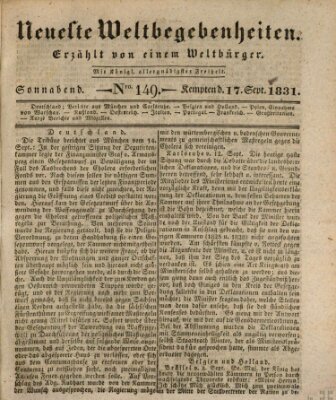 Neueste Weltbegebenheiten (Kemptner Zeitung) Samstag 17. September 1831