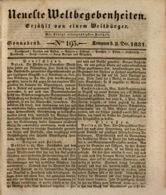 Neueste Weltbegebenheiten (Kemptner Zeitung) Samstag 3. Dezember 1831