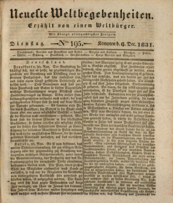 Neueste Weltbegebenheiten (Kemptner Zeitung) Dienstag 6. Dezember 1831