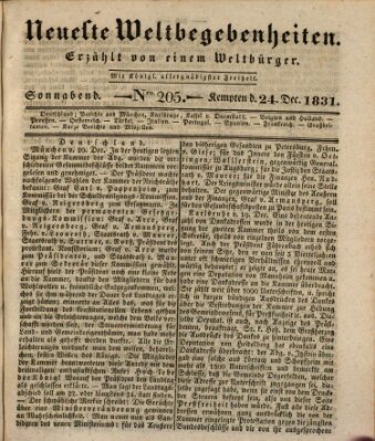 Neueste Weltbegebenheiten (Kemptner Zeitung) Samstag 24. Dezember 1831