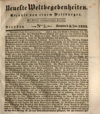 Neueste Weltbegebenheiten (Kemptner Zeitung) Dienstag 8. Januar 1833