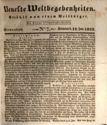 Neueste Weltbegebenheiten (Kemptner Zeitung) Samstag 12. Januar 1833