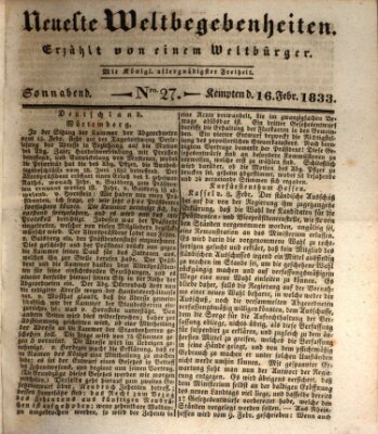 Neueste Weltbegebenheiten (Kemptner Zeitung) Samstag 16. Februar 1833