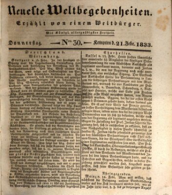 Neueste Weltbegebenheiten (Kemptner Zeitung) Donnerstag 21. Februar 1833