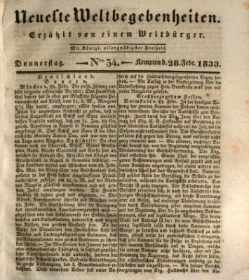 Neueste Weltbegebenheiten (Kemptner Zeitung) Donnerstag 28. Februar 1833