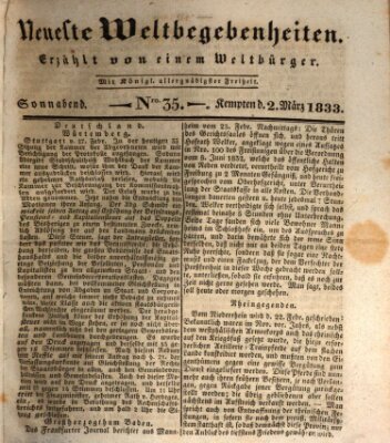 Neueste Weltbegebenheiten (Kemptner Zeitung) Samstag 2. März 1833