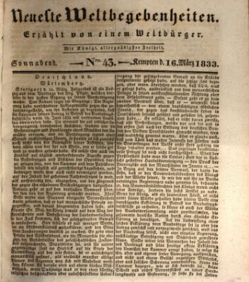 Neueste Weltbegebenheiten (Kemptner Zeitung) Samstag 16. März 1833