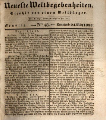 Neueste Weltbegebenheiten (Kemptner Zeitung) Sonntag 24. März 1833