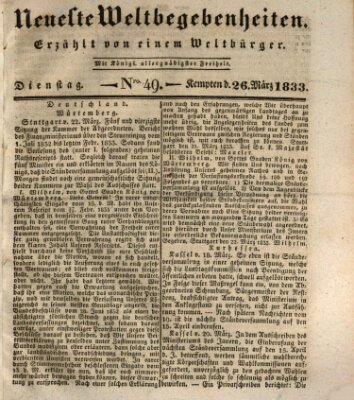 Neueste Weltbegebenheiten (Kemptner Zeitung) Dienstag 26. März 1833