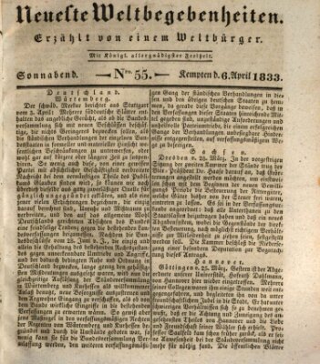 Neueste Weltbegebenheiten (Kemptner Zeitung) Samstag 6. April 1833