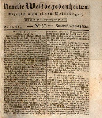 Neueste Weltbegebenheiten (Kemptner Zeitung) Dienstag 9. April 1833