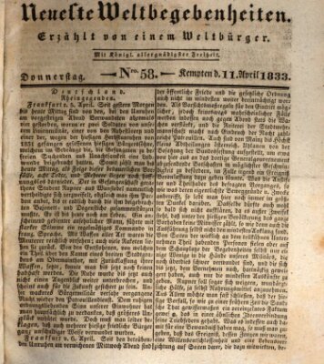 Neueste Weltbegebenheiten (Kemptner Zeitung) Donnerstag 11. April 1833