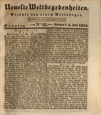 Neueste Weltbegebenheiten (Kemptner Zeitung) Sonntag 2. Juni 1833