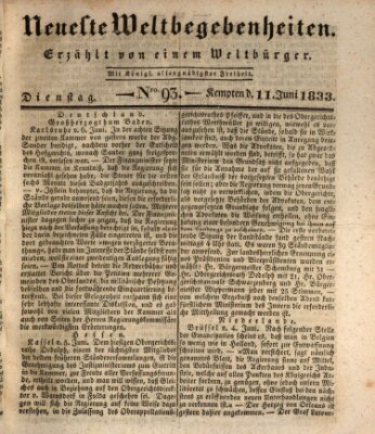 Neueste Weltbegebenheiten (Kemptner Zeitung) Dienstag 11. Juni 1833