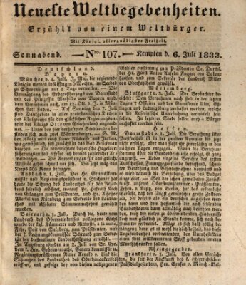 Neueste Weltbegebenheiten (Kemptner Zeitung) Samstag 6. Juli 1833