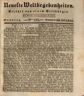 Neueste Weltbegebenheiten (Kemptner Zeitung) Sonntag 28. Juli 1833