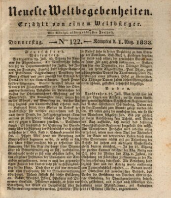 Neueste Weltbegebenheiten (Kemptner Zeitung) Donnerstag 1. August 1833