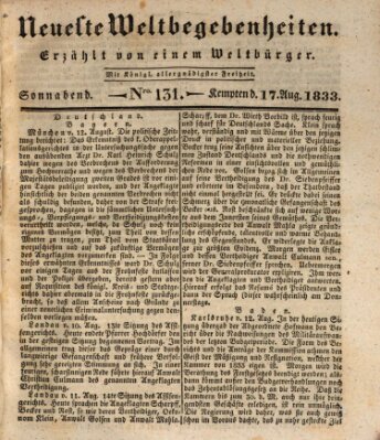 Neueste Weltbegebenheiten (Kemptner Zeitung) Samstag 17. August 1833