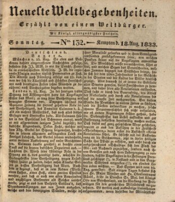 Neueste Weltbegebenheiten (Kemptner Zeitung) Sonntag 18. August 1833