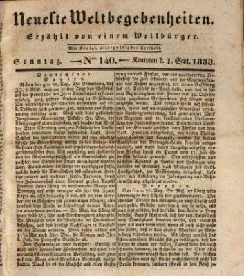 Neueste Weltbegebenheiten (Kemptner Zeitung) Sonntag 1. September 1833