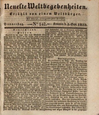 Neueste Weltbegebenheiten (Kemptner Zeitung) Donnerstag 5. September 1833